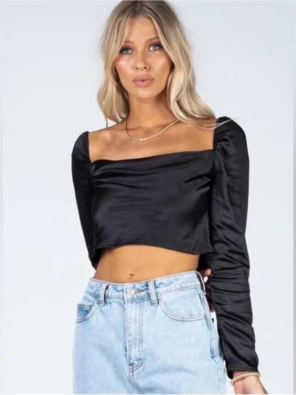 Princess Polly Neck Puff Sleeve Crop Top - Women